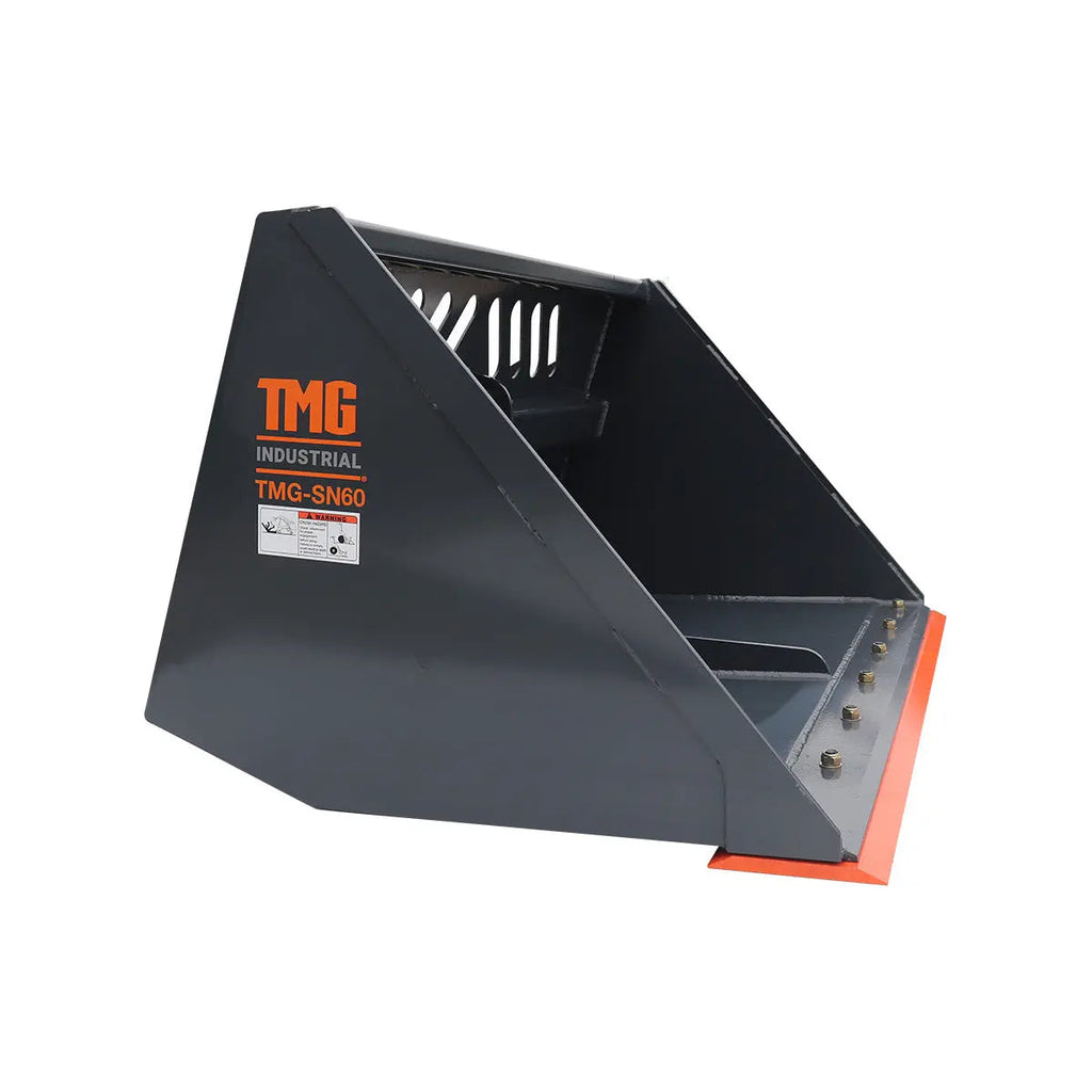Heavy-Duty 60" Skid Steer Snow/Mulch Bucket, Bolt-On Cut Edge, 1500-lb Weight Capacity, Universal Quick Mount, TMG-SN60
