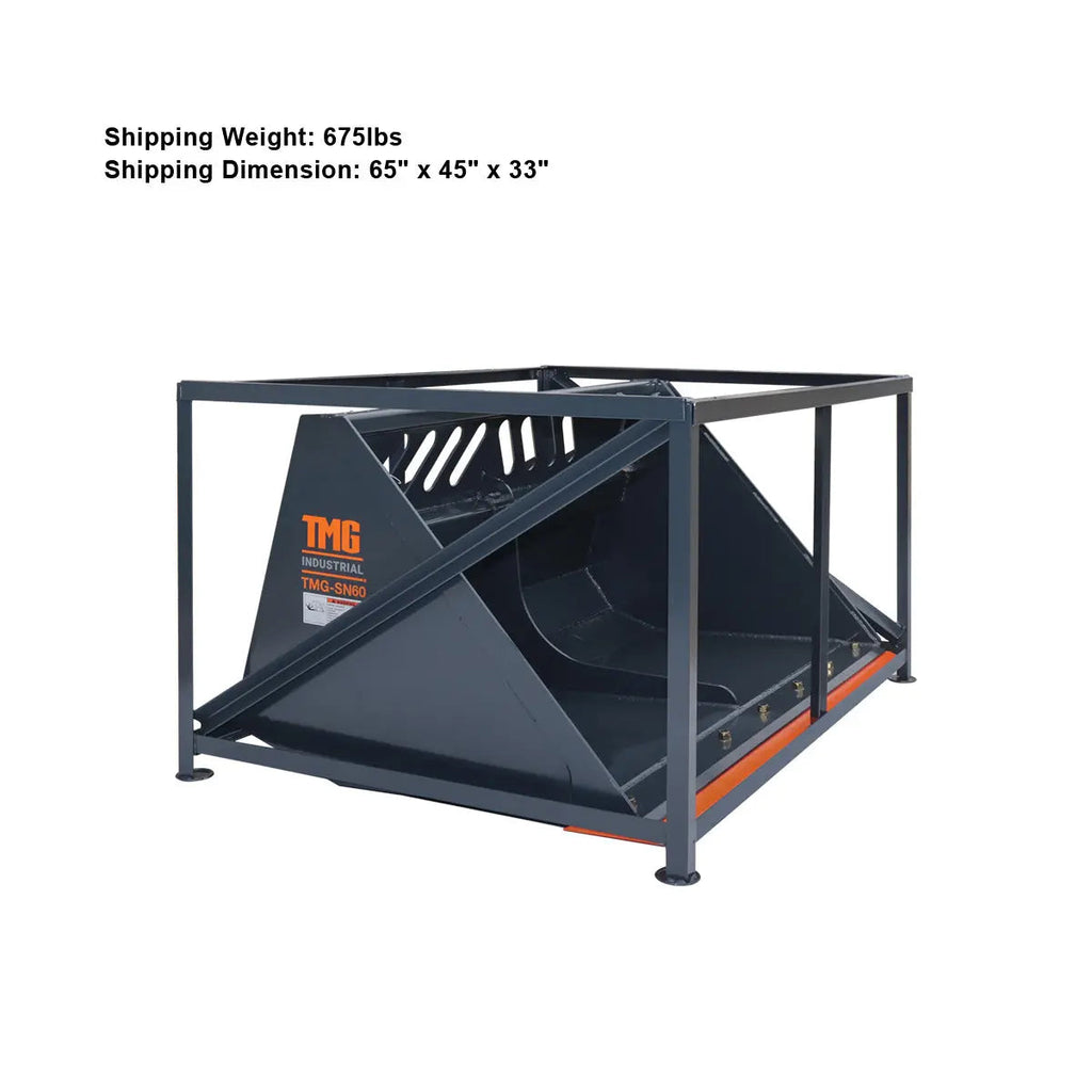 Heavy-Duty 60" Skid Steer Snow/Mulch Bucket, Bolt-On Cut Edge, 1500-lb Weight Capacity, Universal Quick Mount, TMG-SN60