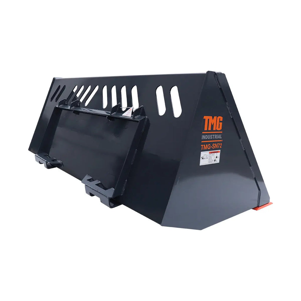 Heavy-Duty 72" Skid Steer Snow/Mulch Bucket, Bolt-On Cut Edge, 1500-lb Weight Capacity, Universal Quick Mount, TMG-SN72