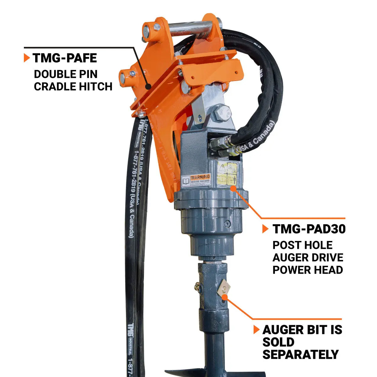 Hydraulic Post Hole Auger Drive Power Head, 7-20 GPM Hydraulic Flow, 2" Hex Output Shaft, TMG-PAD30