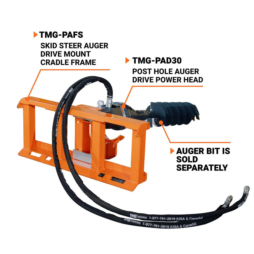 Hydraulic Post Hole Auger Drive Power Head, 7-20 GPM Hydraulic Flow, 2" Hex Output Shaft, TMG-PAD30