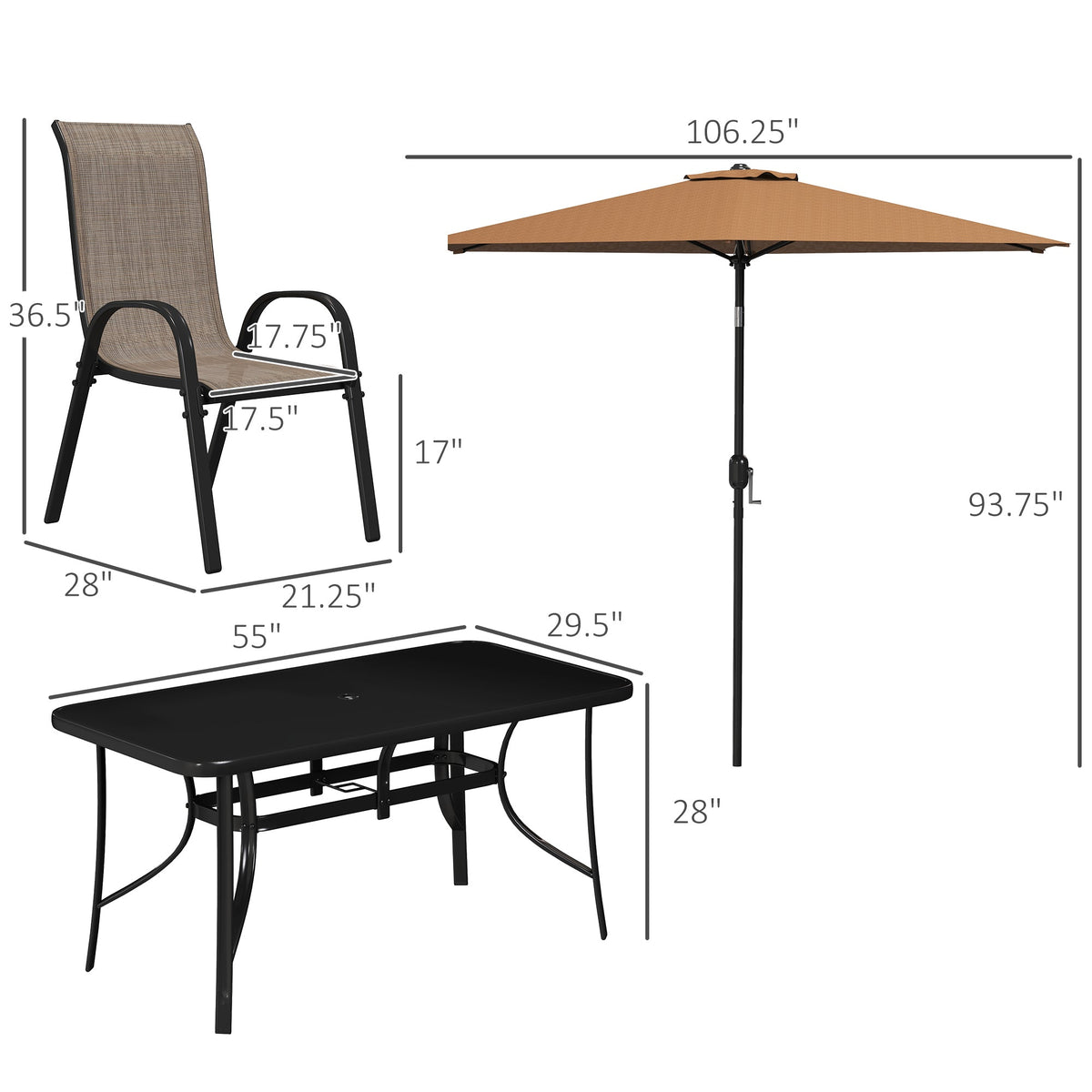 8-Piece Patio Dining Set with 9 Ft Umbrella, Mixed Brown