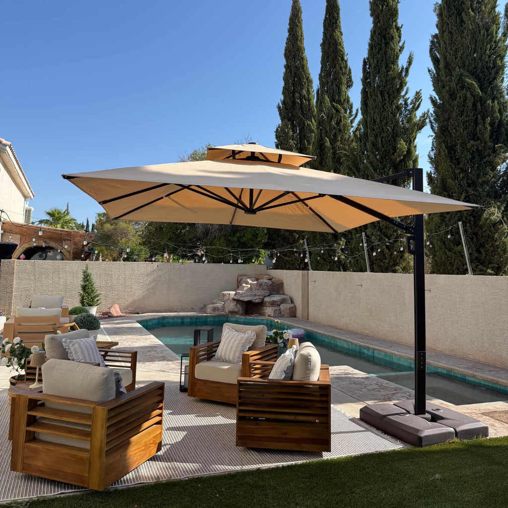 PURPLE LEAF Provence Series Offset Cantilever Patio Umbrella with Bronze Aluminum Frame, Vented Canopy for Deck, Pool and Café