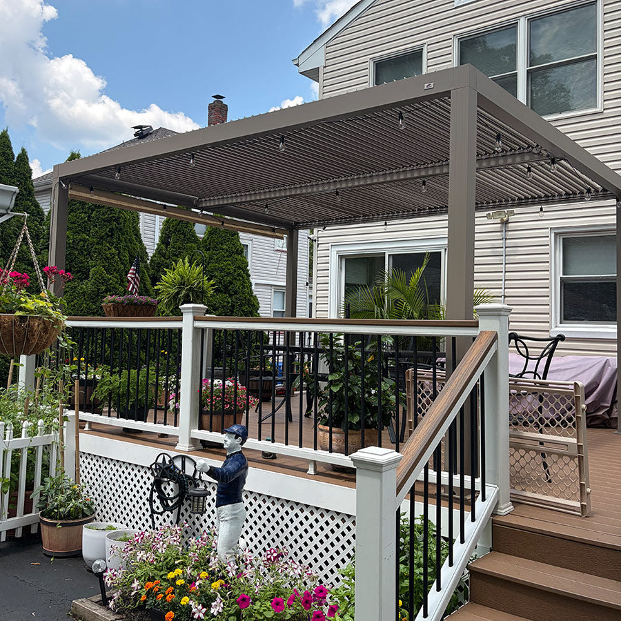 PURPLE LEAF Athena Louvered Pergola Modern Champagne Pergola with Adjustable Roof for Deck Backyard Garden