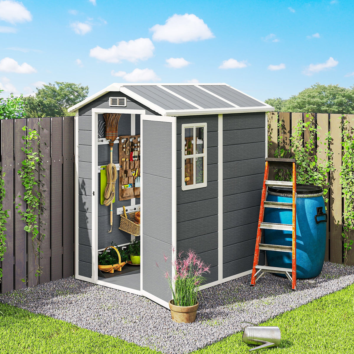 6' x 4' Outdoor Storage Shed with Floor and Lockable Door, Gray