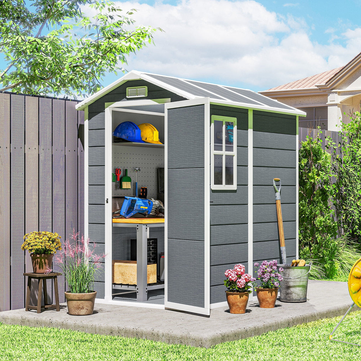 6' x 4' Outdoor Storage Shed with Floor and Lockable Door, Gray