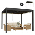 Louvered Pergola 3 x 3 m Dark Grey with Adjustable Roof, LED Lights & Remote