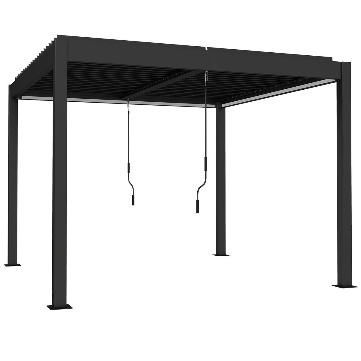 Louvered Pergola 3 x 3 m Dark Grey with Adjustable Roof, LED Lights & Remote