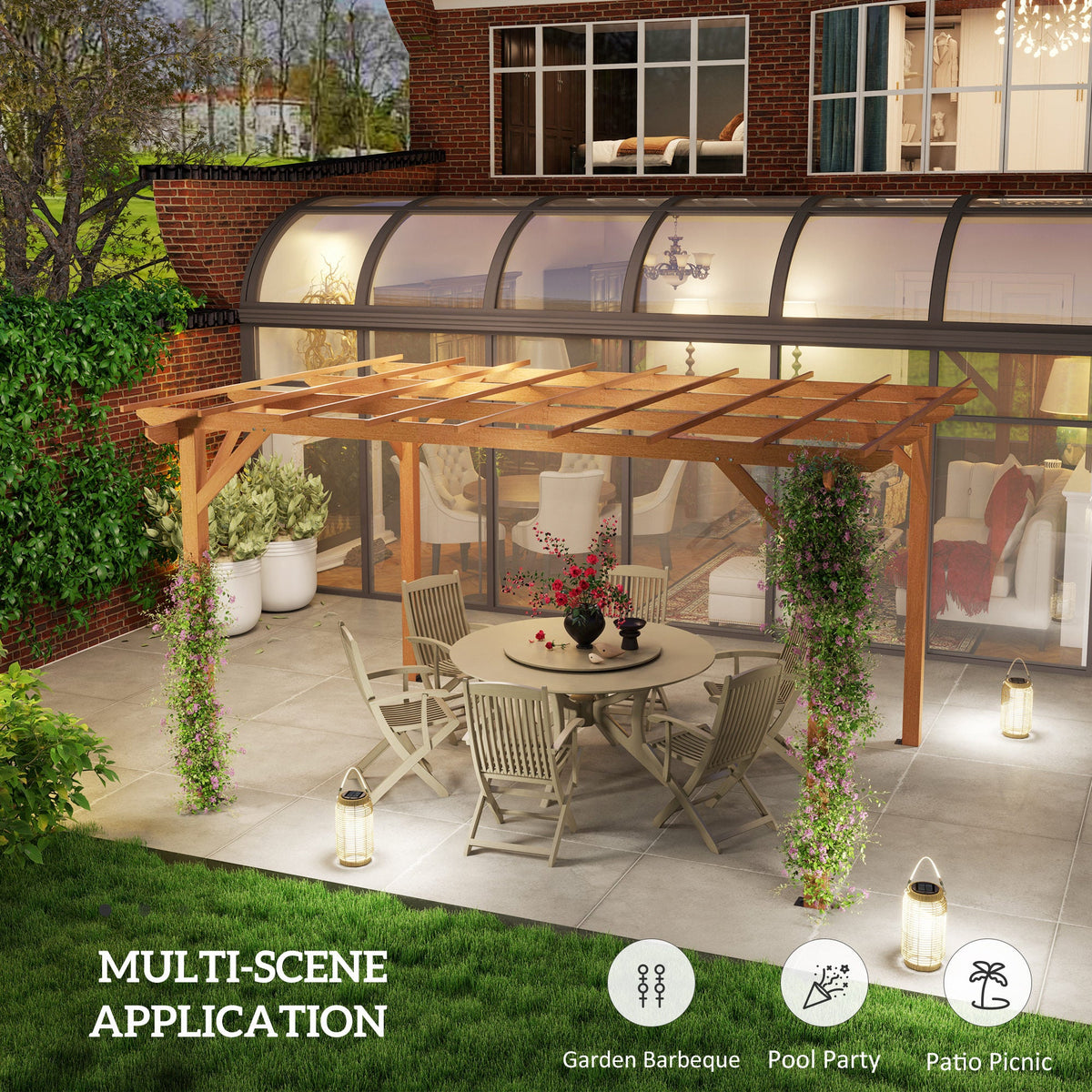 PerArbor 10' x 13' Wood Pergola for Climbing Plant Support and Patio Parties, Dark Brown