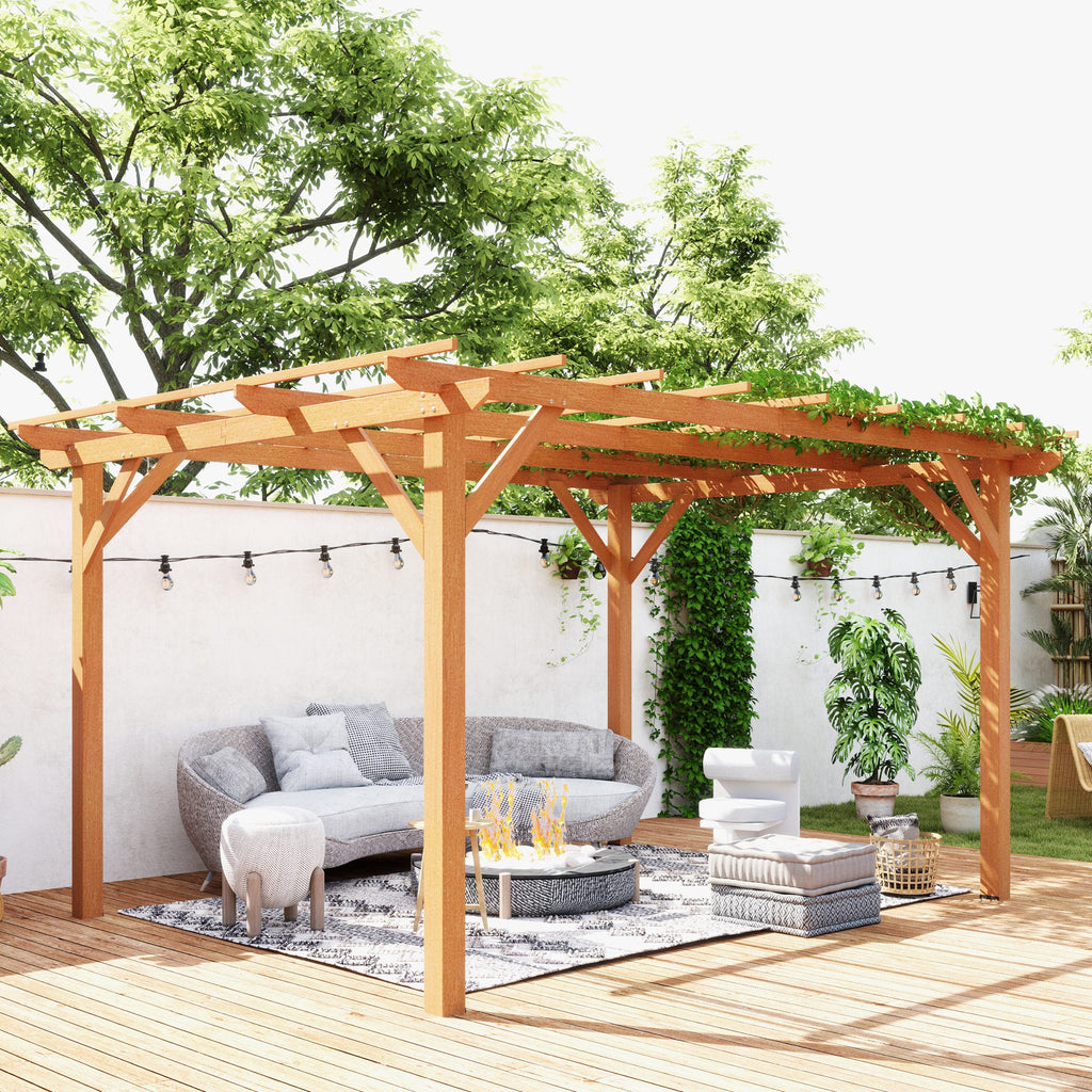 PerArbor 10' x 13' Wood Pergola for Climbing Plant Support and Patio Parties, Dark Brown