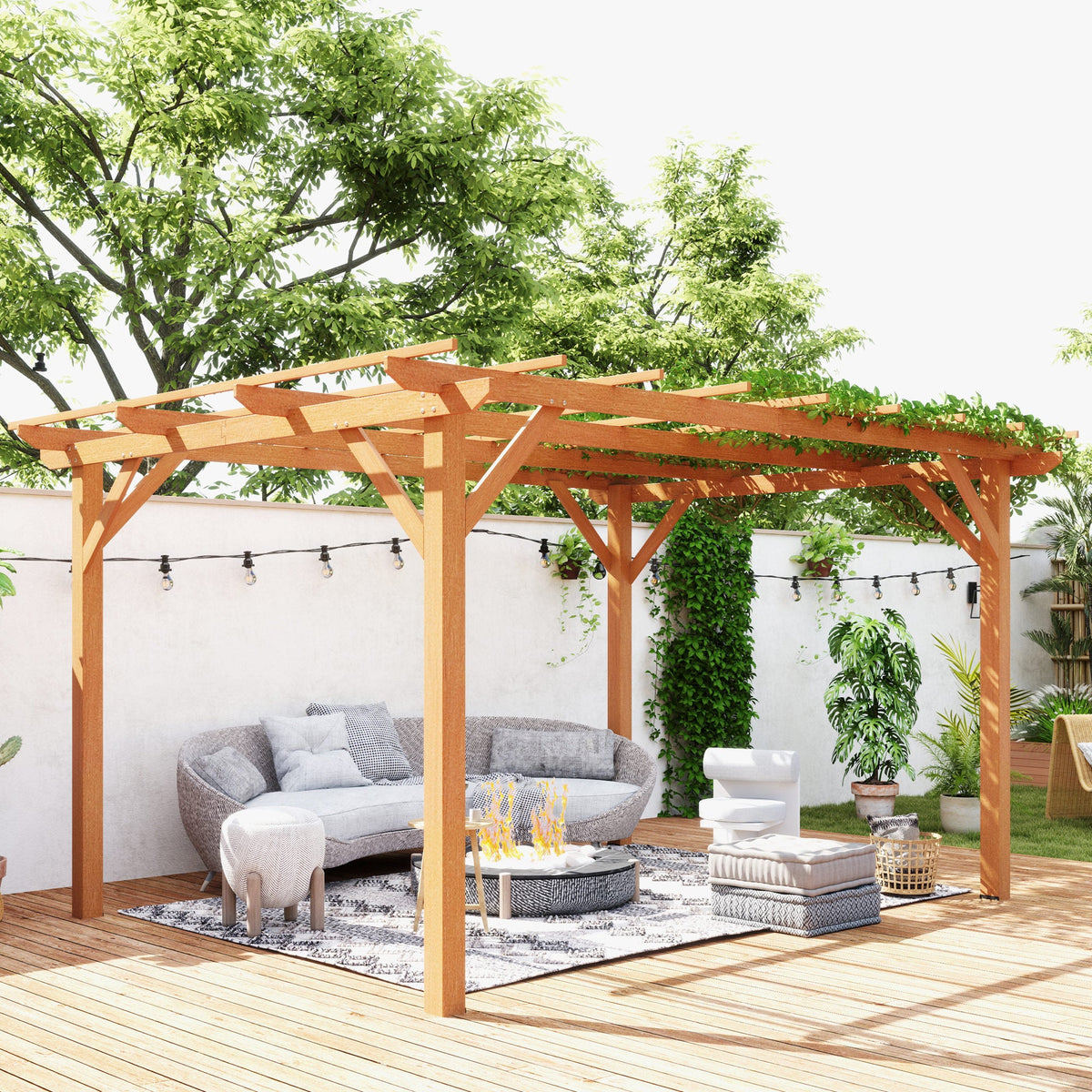 PerArbor 10' x 13' Wood Pergola for Climbing Plant Support and Patio Parties, Dark Brown