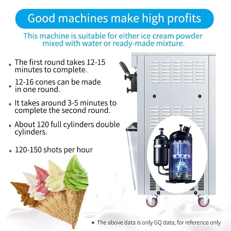 25–30L/H Ice Cream Machine, 2 x 6L Hoppers, 2000W Power, Commercial Soft Serve Maker, DOBA-ICM25