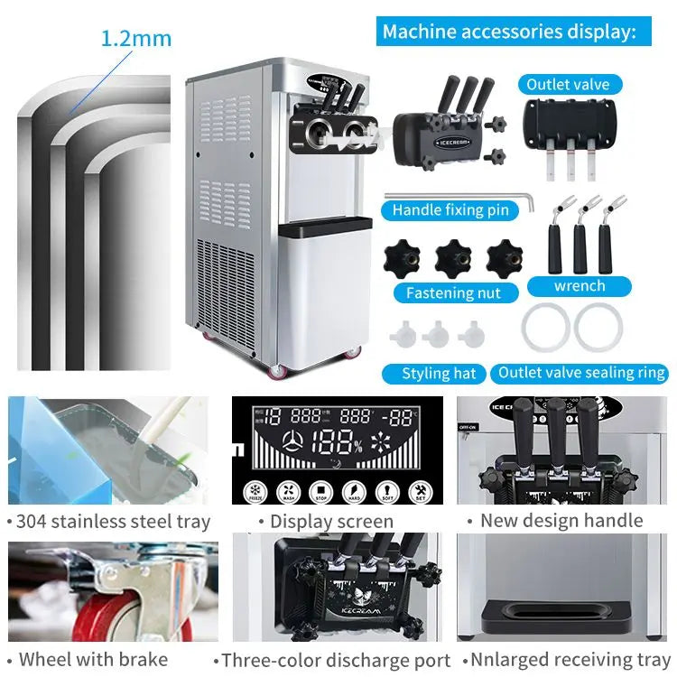25–30L/H Ice Cream Machine, 2 x 6L Hoppers, 2000W Power, Commercial Soft Serve Maker, DOBA-ICM25