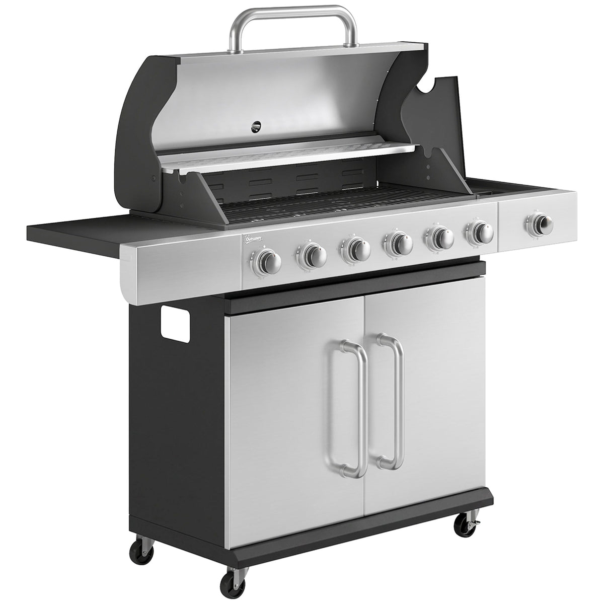 6 Burner Propane Gas Grill with Side Burner, 63,000 BTU , Warming Rack & Cabinet