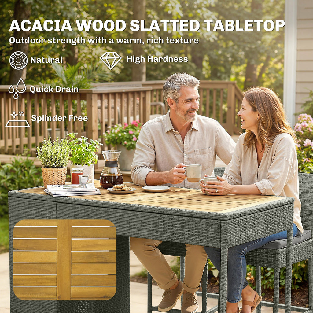 5 Piece Outdoor Bar Set with Storage Table and Cushions, Gray