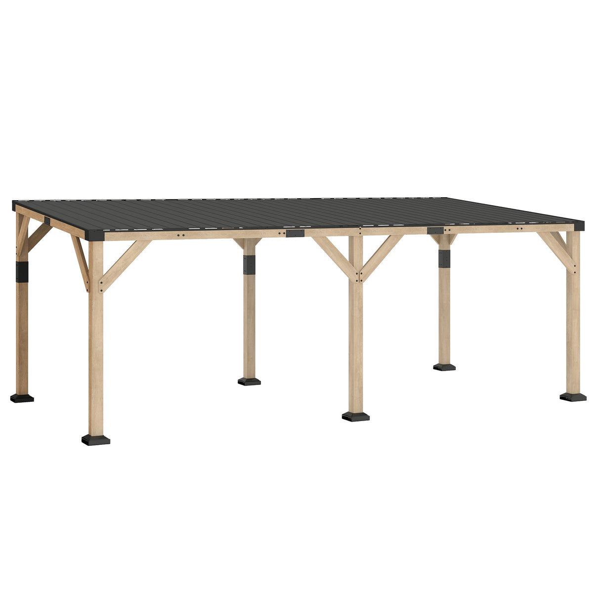 PerArbor 10' x 20' Wooden Lean-to Gazebo with Galvanized Steel Sloped Roof, Light Walnut