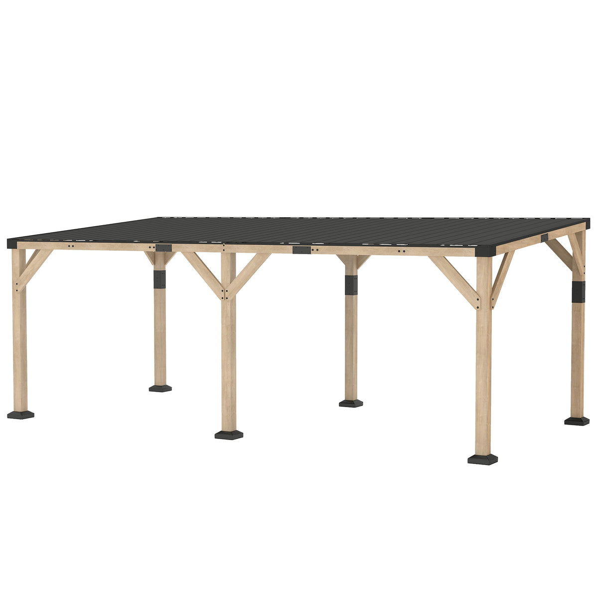 PerArbor 10' x 20' Wooden Lean-to Gazebo with Galvanized Steel Sloped Roof, Light Walnut
