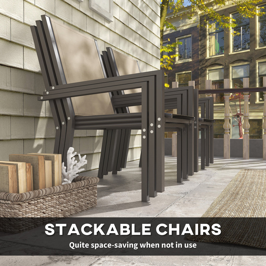 7pc Patio Dining Set with WPC Table and 6 Stackable Chairs, Khaki
