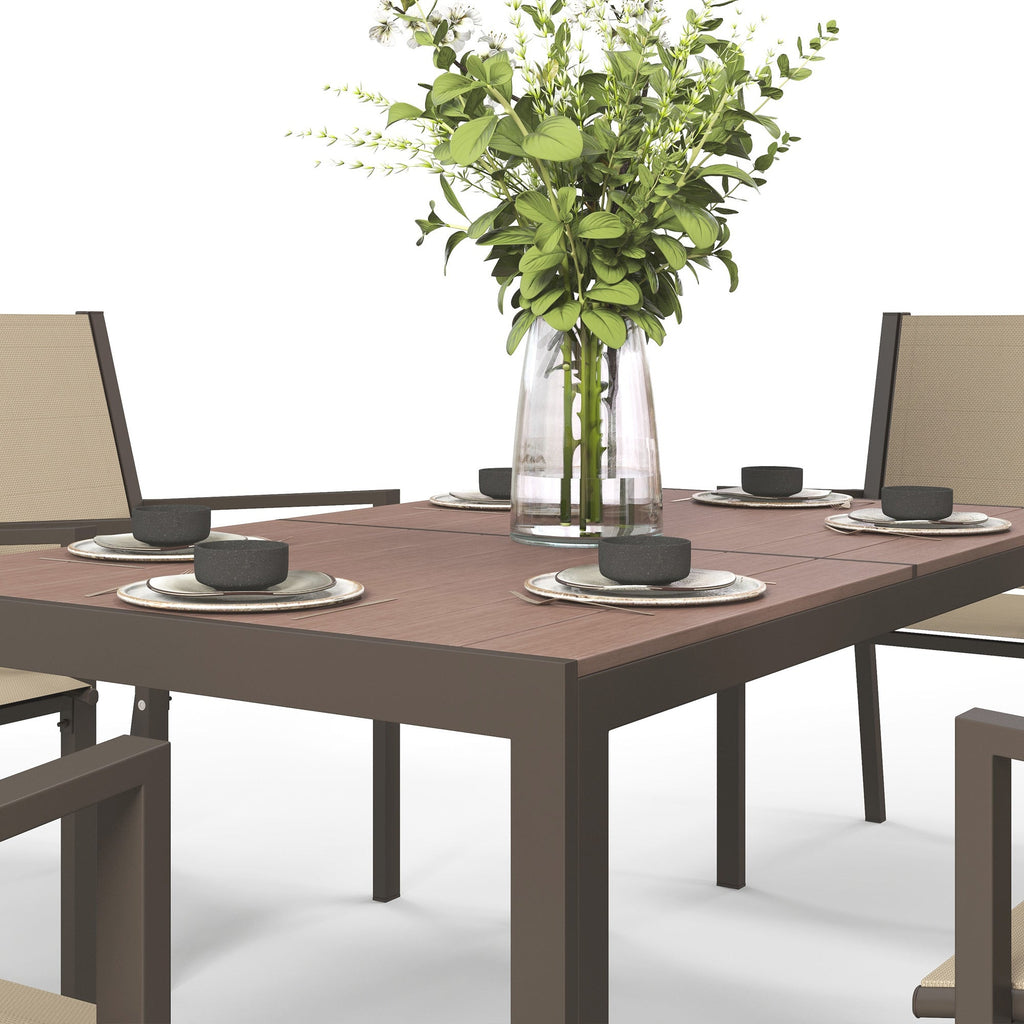 7pc Patio Dining Set with WPC Table and 6 Stackable Chairs, Khaki