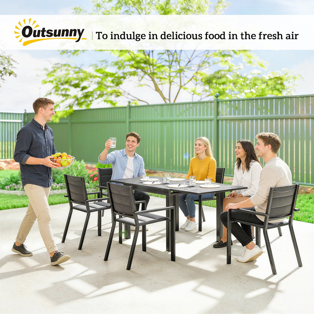 7pc Patio Dining Set with Expandable Table and Stackable Chairs, Black