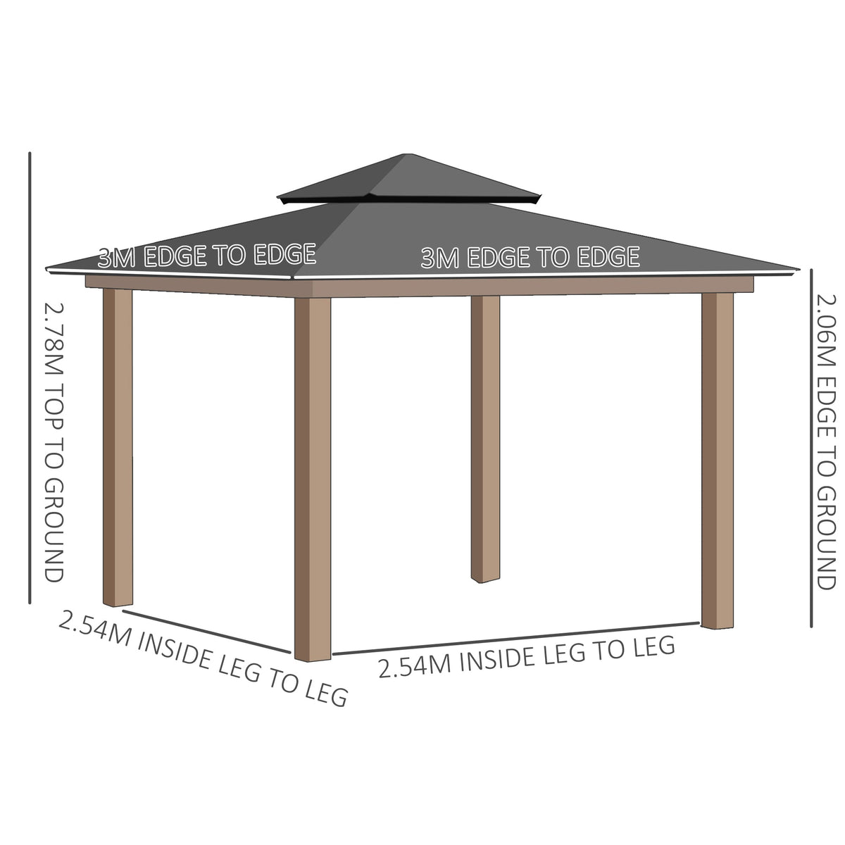 3 x 3m Polycarbonate Hardtop Gazebo with Curtains & Netting, Khaki