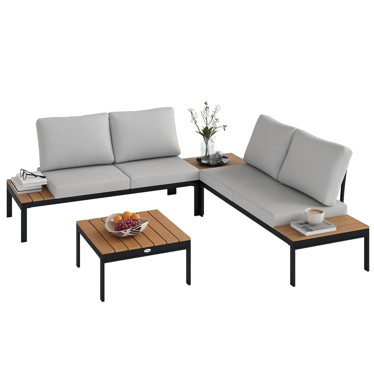 4 Piece L-Shaped Garden Furniture Set with 2 Coffee Tables, Teak