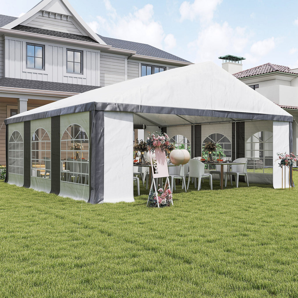 20' x 20' White & Gray Heavy-Duty Party Tent with Removable Walls, Double Doors