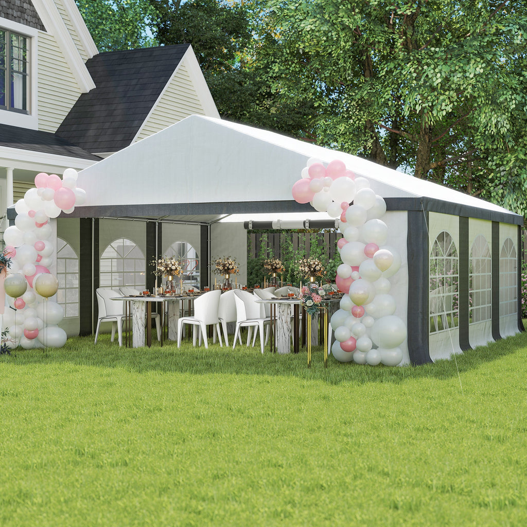 20' x 20' White & Gray Heavy-Duty Party Tent with Removable Walls, Double Doors