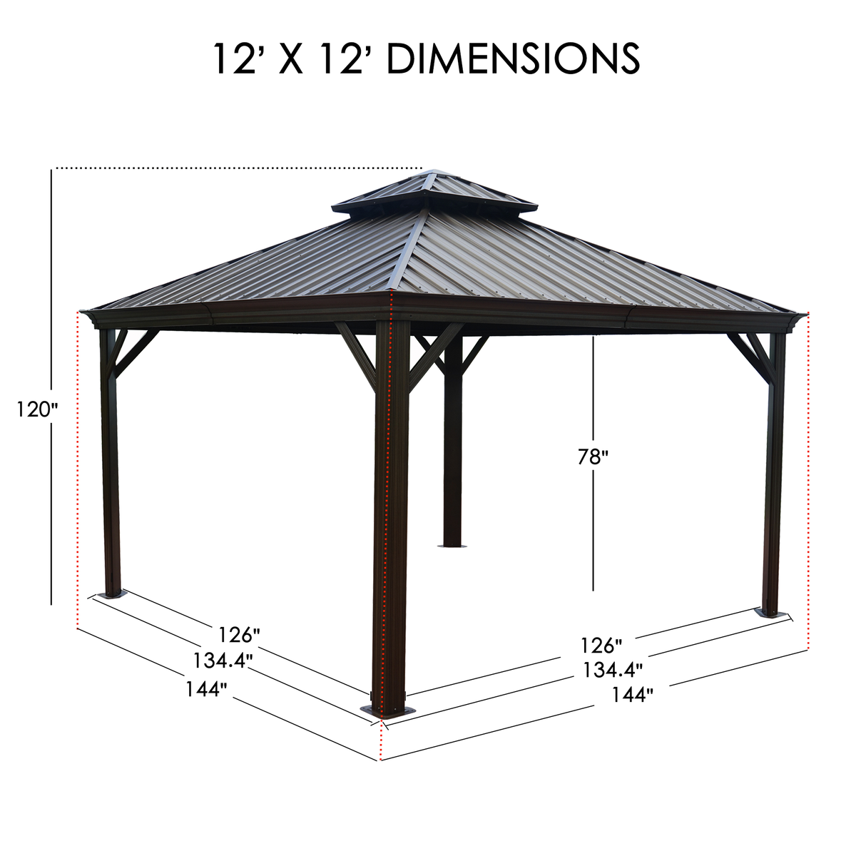 Kozyard Alexander 12' x 12' Hardtop Gazebo, Aluminum Frame with Galvanized Steel Double Roof, Outdoor Permanent Pavilion with Curtains and Netting for Patio, Backyard, Deck, Lawn Gray