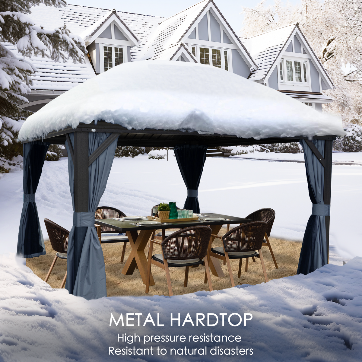 Kozyard Alexander 12' x 14' Hardtop Gazebo, Aluminum Frame with Galvanized Steel Double Roof, Outdoor Permanent Pavilion with Curtains and Netting for Patio, Backyard, Deck, Lawn (Gray)