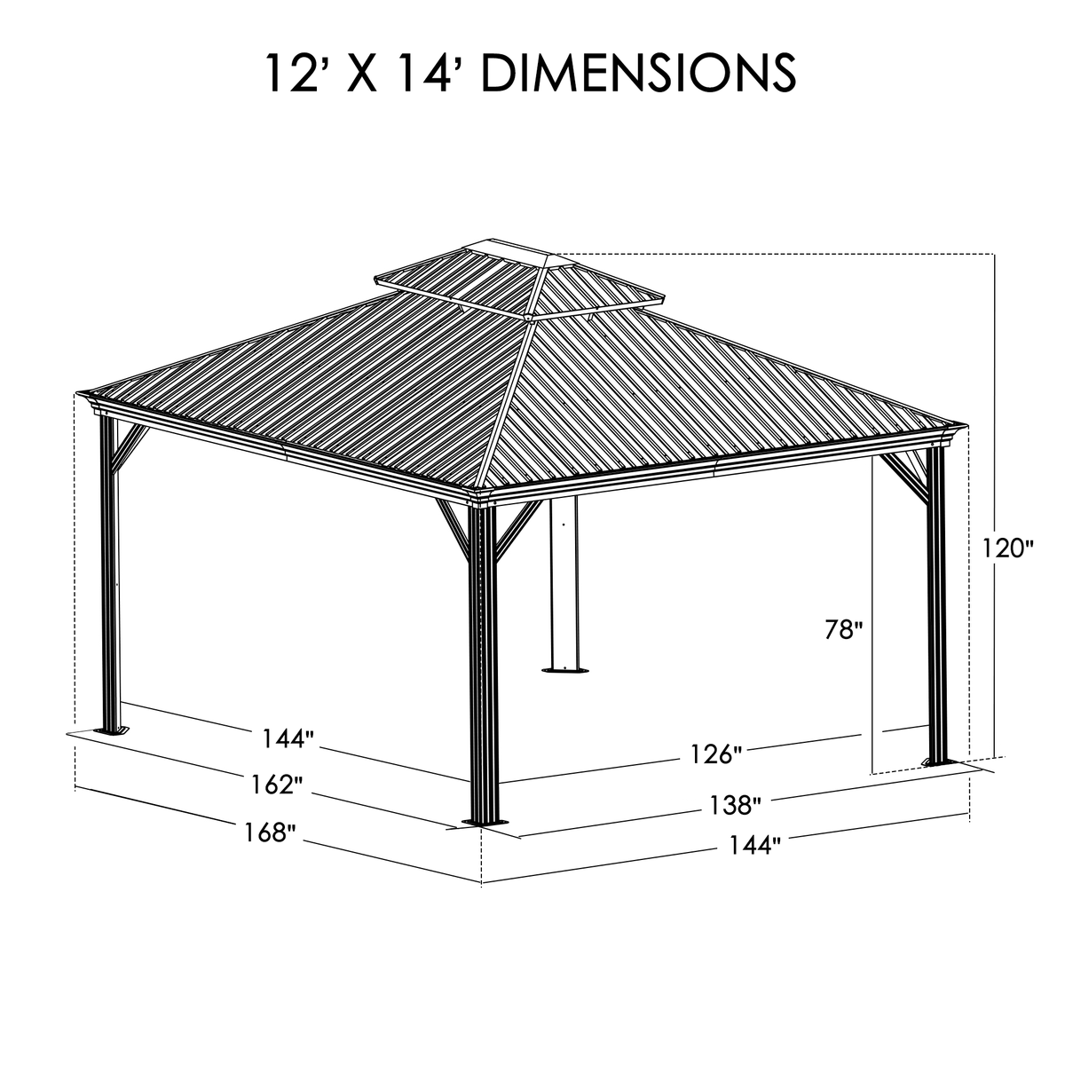 Kozyard Alexander 12' x 14' Hardtop Gazebo, Aluminum Frame with Galvanized Steel Double Roof, Outdoor Permanent Pavilion with Curtains and Netting for Patio, Backyard, Deck, Lawn (Gray)