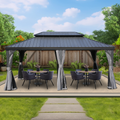 Kozyard Alexander 12' x 18' Hardtop Gazebo, Aluminum Frame with Galvanized Steel Double Roof, Outdoor Permanent Pavilion with Curtains and Netting for Patio, Backyard, Deck, LawnGray