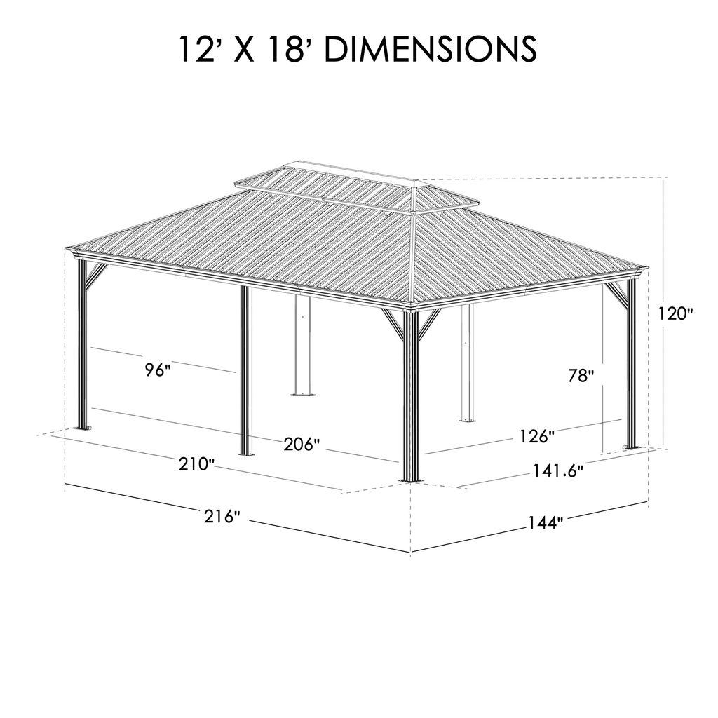 Kozyard Alexander 12' x 18' Hardtop Gazebo, Aluminum Frame with Galvanized Steel Double Roof, Outdoor Permanent Pavilion with Curtains and Netting for Patio, Backyard, Deck, LawnGray