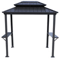 Kozyard 6' x 8' BBQ Hardtop Grill Gazebo, Outdoor Grill Shelter with Double-Tier Galvanized Steel Roof, Aluminum Frame and 2 Built-in Steel Side Shelves for Outdoor Grilling Station
