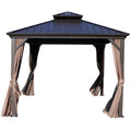 Kozyard Caesar Hardtop Gazebo - Permanent Metal Pavilion with Netting and Shaded Curtains for Patio, Backyard, Deck