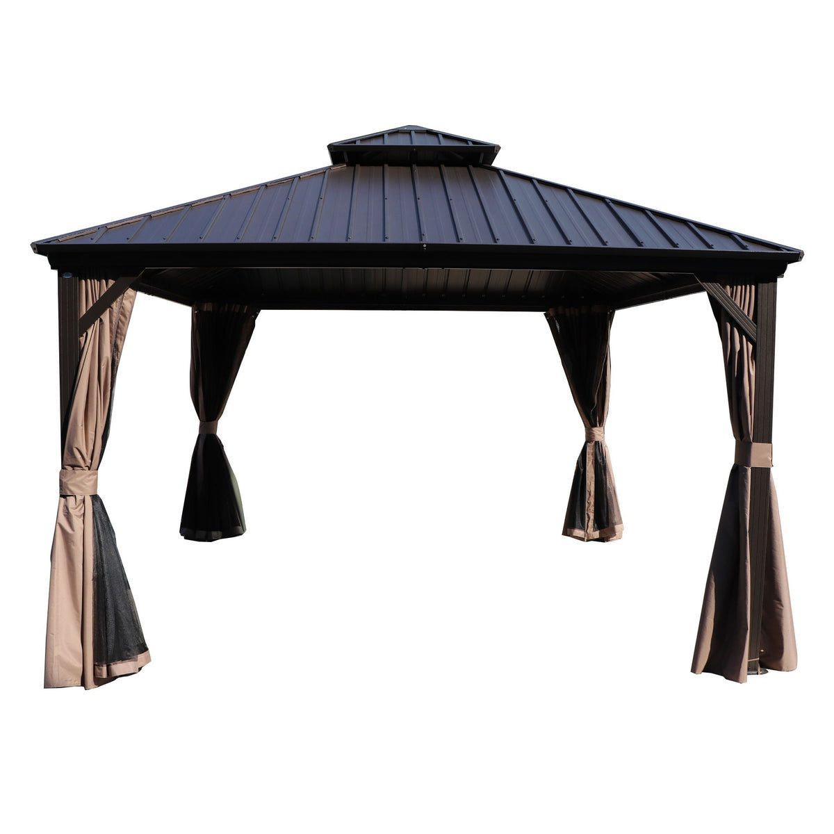 Kozyard Caesar Hardtop Gazebo - Permanent Metal Pavilion with Netting and Shaded Curtains for Patio, Backyard, Deck