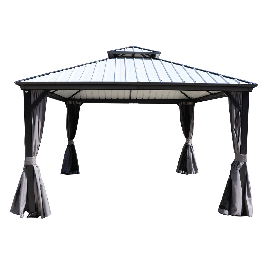 Kozyard Caesar Hardtop Gazebo - Permanent Metal Pavilion with Netting and Shaded Curtains for Patio, Backyard, Deck