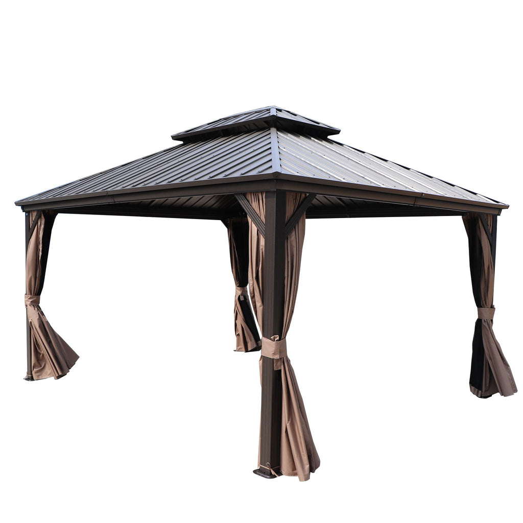 Kozyard Caesar Hardtop Gazebo - Permanent Metal Pavilion with Netting and Shaded Curtains for Patio, Backyard, Deck