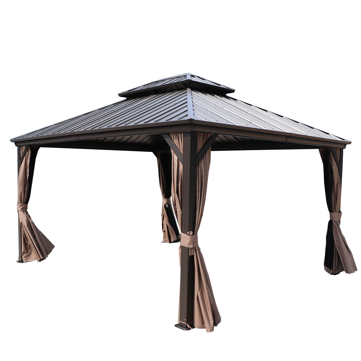 Kozyard Caesar Hardtop Gazebo - Permanent Metal Pavilion with Netting and Shaded Curtains for Patio, Backyard, Deck