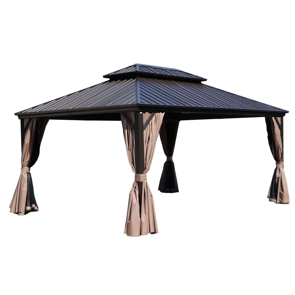 Kozyard Caesar Hardtop Gazebo - Permanent Metal Pavilion with Netting and Shaded Curtains for Patio, Backyard, Deck