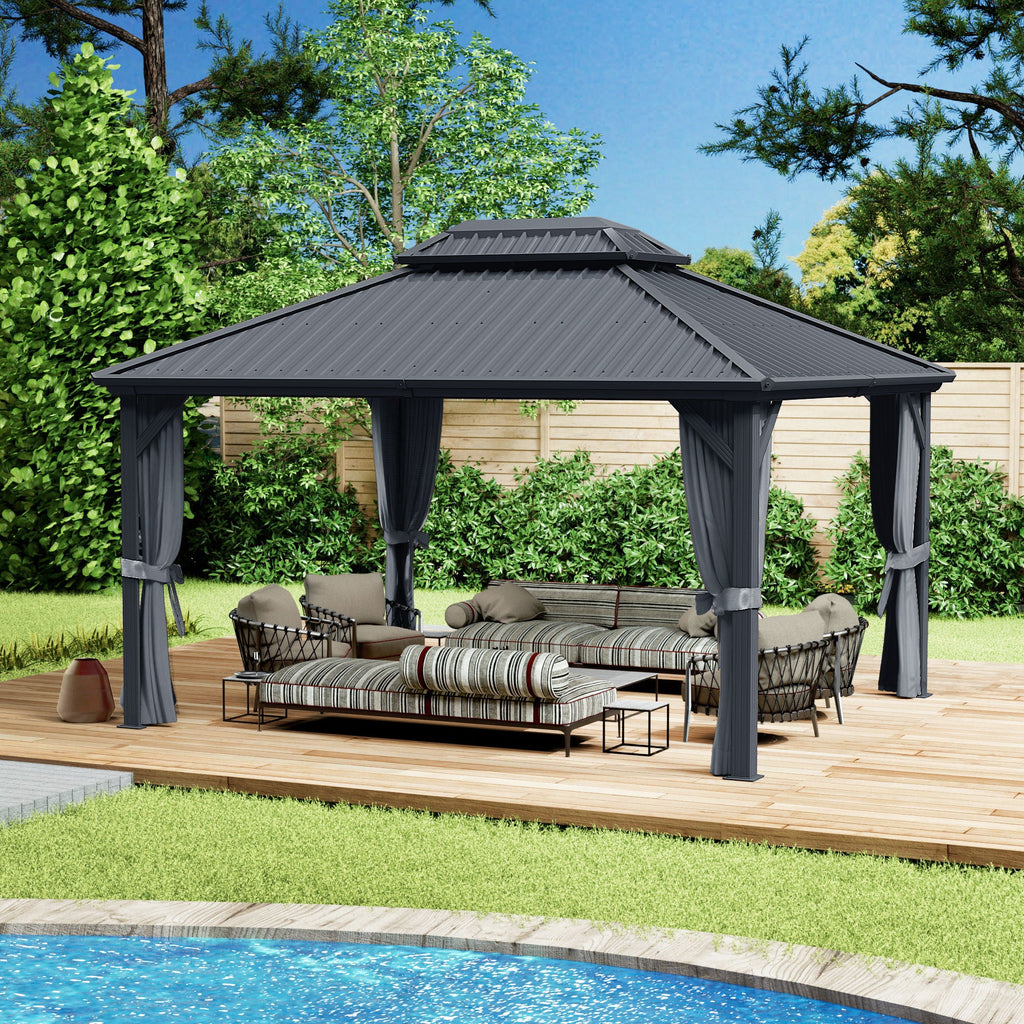 Kozyard Caesar Hardtop Gazebo - Permanent Metal Pavilion with Netting and Shaded Curtains for Patio, Backyard, Deck