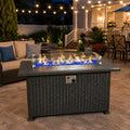 Kozyard Outdoor Patio Propane Gas Fire Pit Table 50,000 BTU Wicker Design, Aluminum Tabletop, Glass Wind Guard, Blue Fire Glass, Slide Out Tank Holder Patio Fire Table