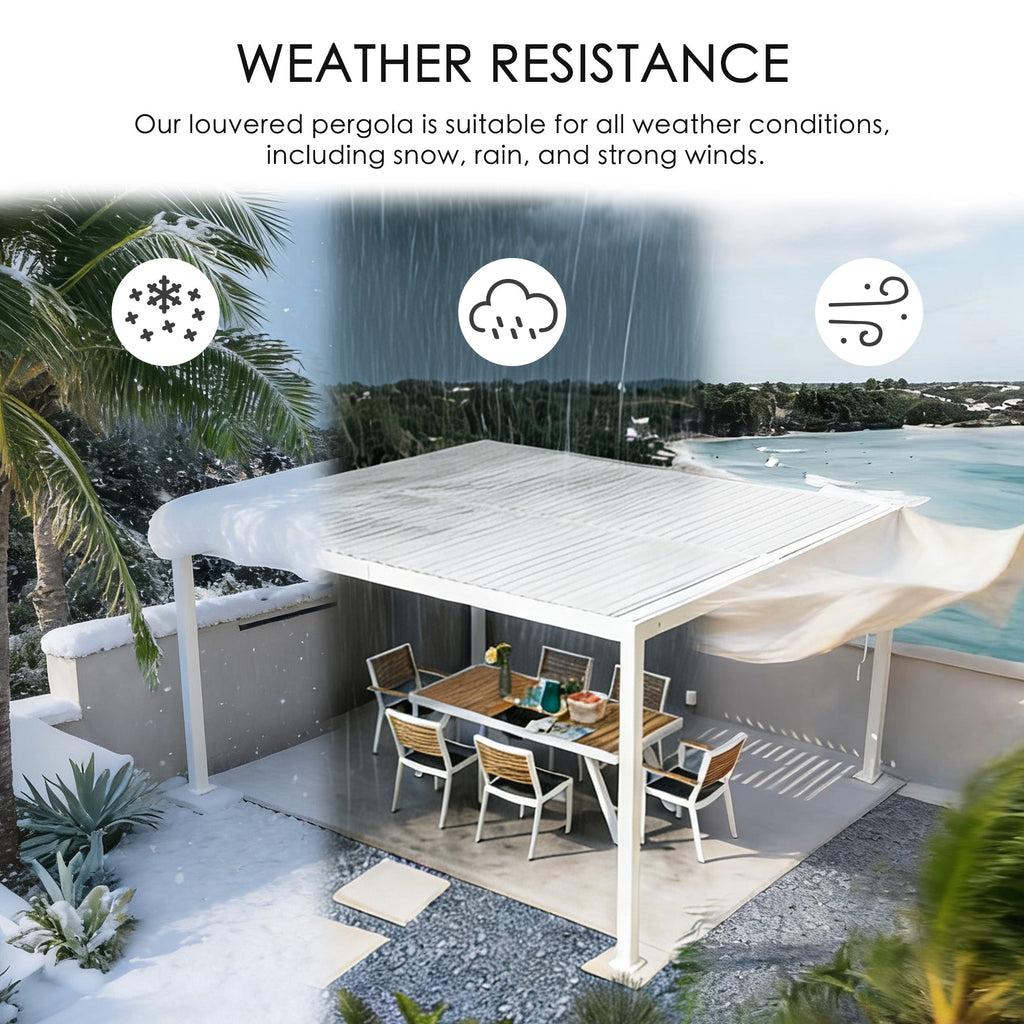 Kozyard Outdoor Louvered Pergola Sun Shade All-Weather Aluminum Packing Shelter with Drainage System and Adjustable Roof Waterproof for Outdoor Poolside Balcony Patio Garden Yard