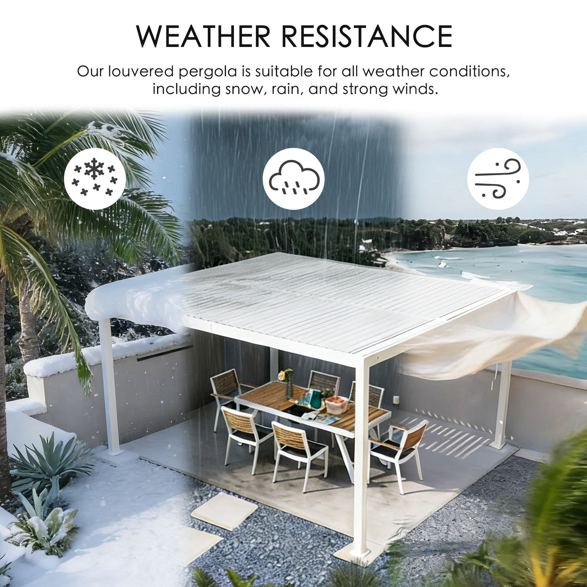 Kozyard Outdoor Louvered Pergola Sun Shade All-Weather Aluminum Packing Shelter with Drainage System and Adjustable Roof Waterproof for Outdoor Poolside Balcony Patio Garden Yard