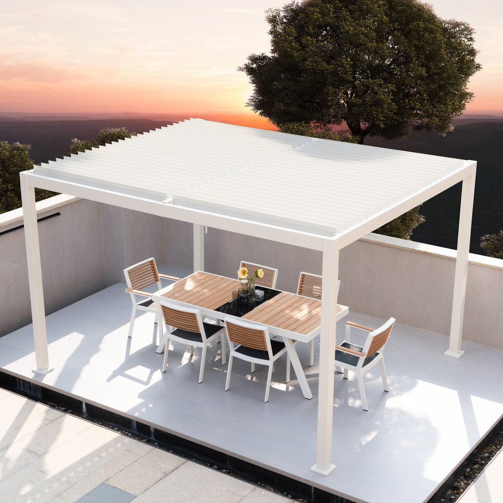 Kozyard Outdoor Louvered Pergola Sun Shade All-Weather Aluminum Packing Shelter with Drainage System and Adjustable Roof Waterproof for Outdoor Poolside Balcony Patio Garden Yard
