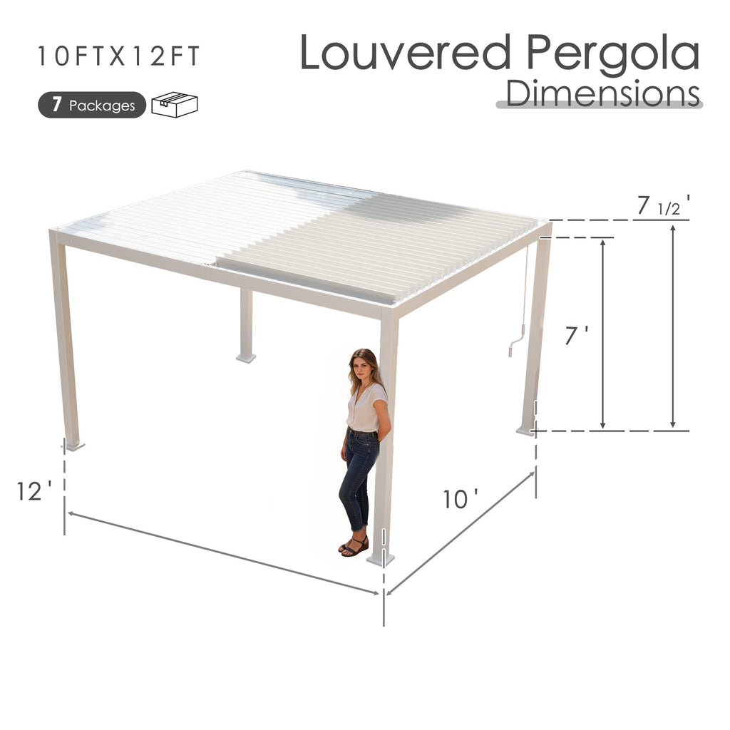 Kozyard Outdoor Louvered Pergola Sun Shade All-Weather Aluminum Packing Shelter with Drainage System and Adjustable Roof Waterproof for Outdoor Poolside Balcony Patio Garden Yard