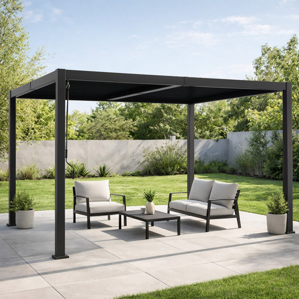 Kozyard Outdoor Louvered Pergola Sun Shade All-Weather Aluminum Packing Shelter with Drainage System and Adjustable Roof Waterproof for Outdoor Poolside Balcony Patio Garden Yard