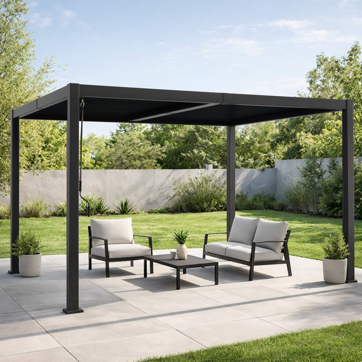 Kozyard Outdoor Louvered Pergola Sun Shade All-Weather Aluminum Packing Shelter with Drainage System and Adjustable Roof Waterproof for Outdoor Poolside Balcony Patio Garden Yard