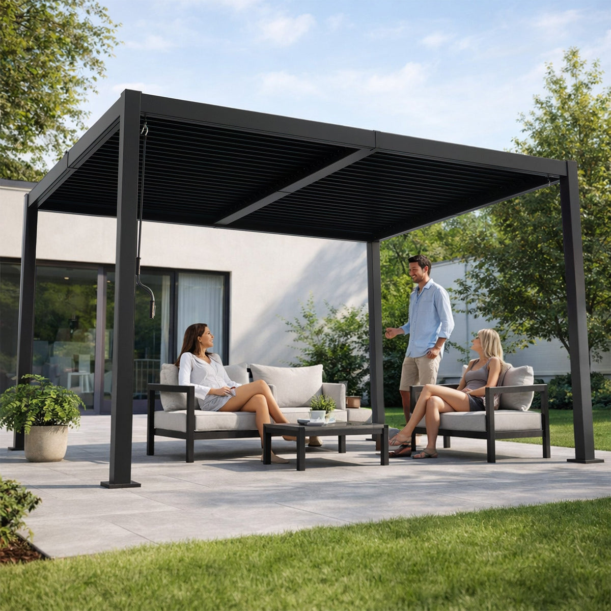 Kozyard Outdoor Louvered Pergola Sun Shade All-Weather Aluminum Packing Shelter with Drainage System and Adjustable Roof Waterproof for Outdoor Poolside Balcony Patio Garden Yard