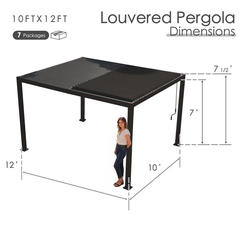 Kozyard Outdoor Louvered Pergola Sun Shade All-Weather Aluminum Packing Shelter with Drainage System and Adjustable Roof Waterproof for Outdoor Poolside Balcony Patio Garden Yard